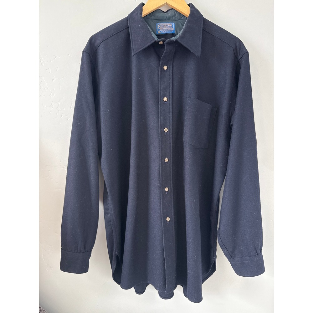 1970's Pendleton Wool Trail Shirt Men's XL‎ Navy Blue Long Sleeve Button Up EUC